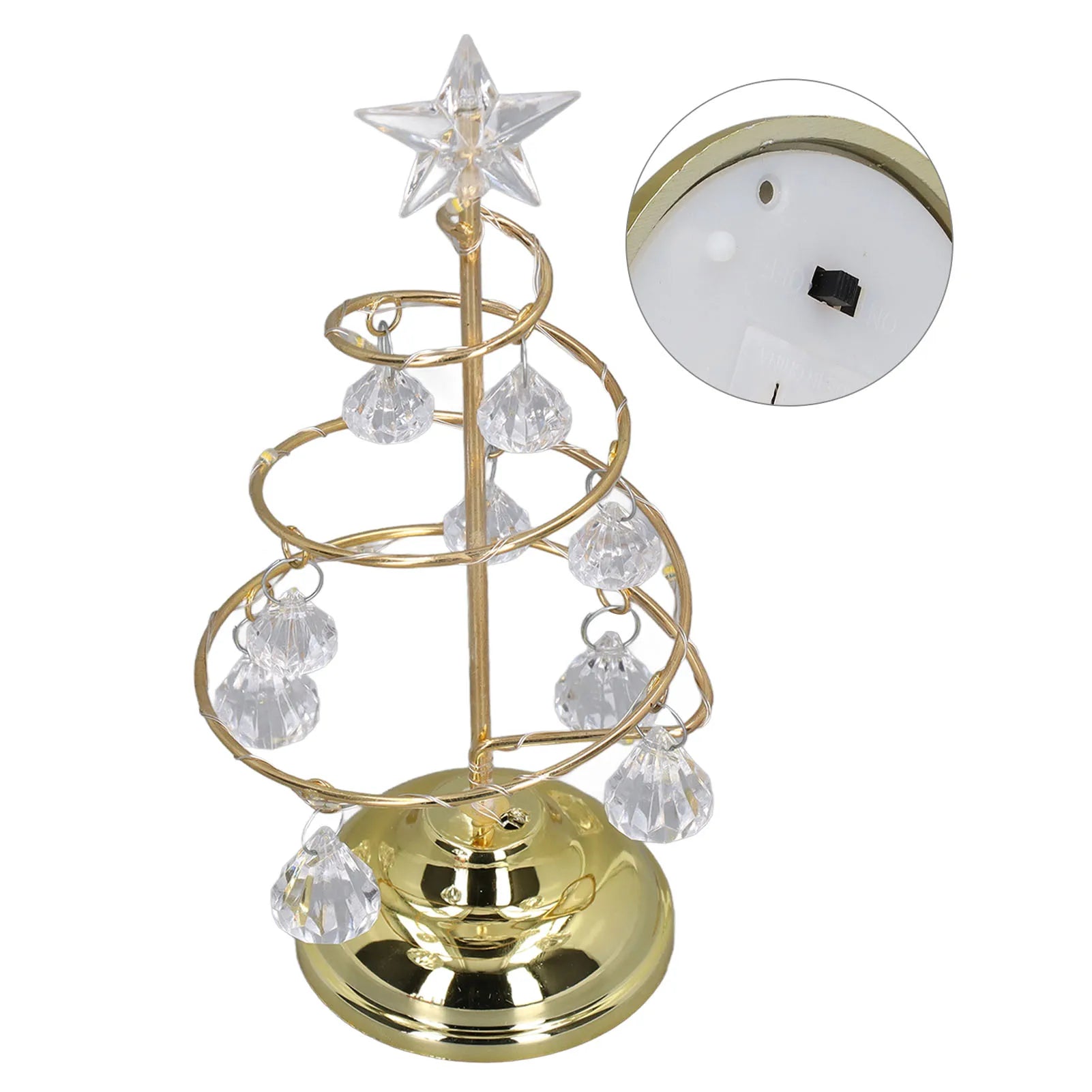 LED Christmas Tree Lamp Small Crystal Decorative Iron Tree Night Light Ornament for Gift Golden Warm Light Happy New Year