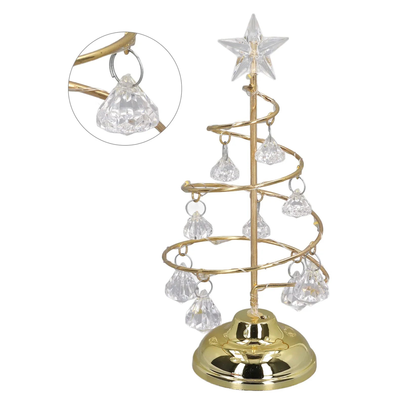 LED Christmas Tree Lamp Small Crystal Decorative Iron Tree Night Light Ornament for Gift Golden Warm Light Happy New Year