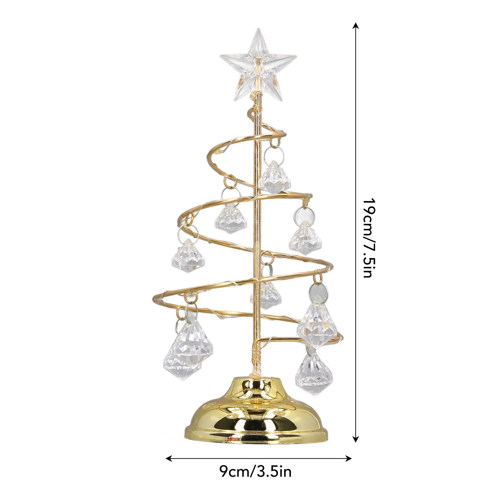 LED Christmas Tree Lamp Small Crystal Decorative Iron Tree Night Light Ornament for Gift Golden Warm Light Happy New Year