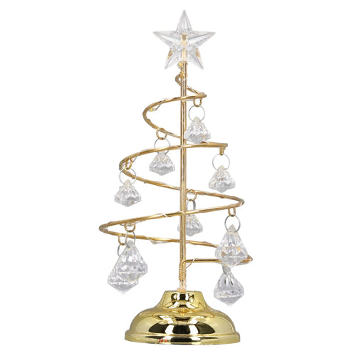LED Christmas Tree Lamp Small Crystal Decorative Iron Tree Night Light Ornament for Gift Golden Warm Light Happy New Year